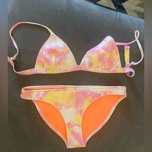 Triangl bikini pink and yellow tie die